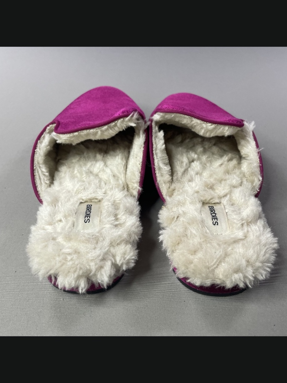 Birdies Velvet Mule Slippers in Magenta with Faux Fur Lining - Picture 5 of 11